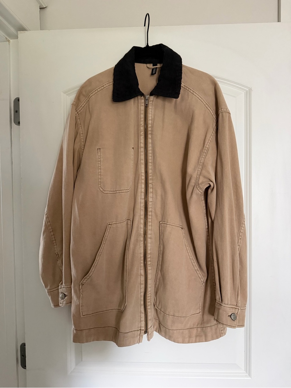 H&M Tan Canvas Field Jacket with Black Corduroy Collar